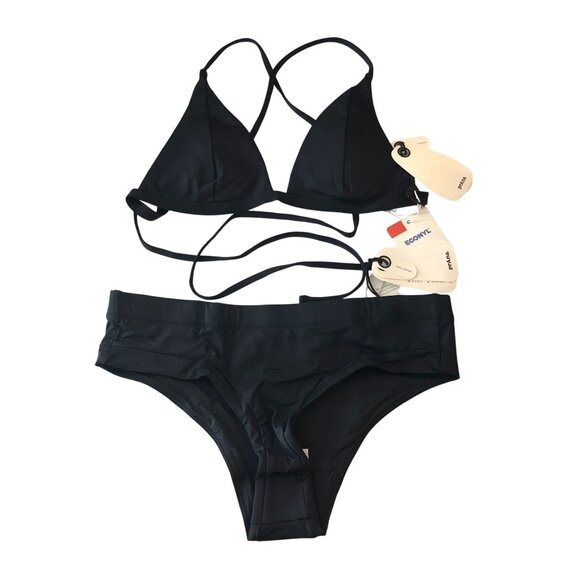 Prana Bikini Set Sunkissed Top Upswell Bottom Triangle String Ties Black XS